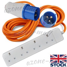 Electric Hook Up Cable Extension Lead 4 Gang Camping Plug Power Hookup Sockets