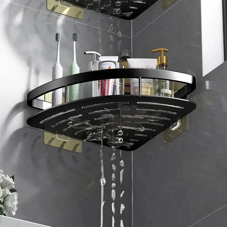 Estante de esquina de pared de baño estante de ducha carrito de almacenamiento organizador sin perforaciones Foto 3 de 4