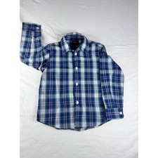 IZOD Button Down Shirt Toddler 4T Blue Green Plaid Excellent Long Sleeve Woven