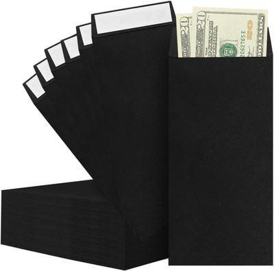 BONUS++ 120-Pack Black Cash Envelopes: 3.2x6.6'' 80GSM for Savings Challenges