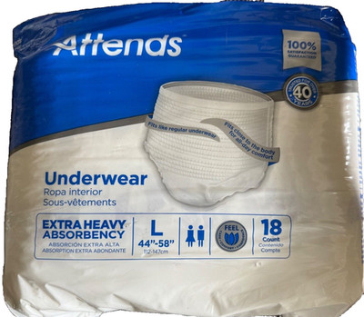 Attends Briefs Adult Brief Diapers Large 18 count  Pack 44'' To 58'' Extra Heavy 