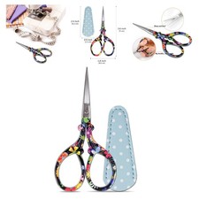 Compact Handmade Stainless Steel Sewing Scissors with Polka-Dot Leather Sleeve