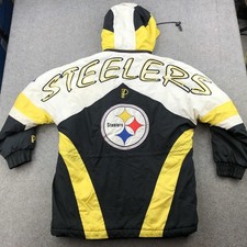 Vintage Pittsburgh Steelers Jacket Mens Medium Black Yellow NFL Pro Player 90s