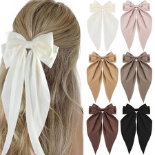Canitor 6 PCS Hair Bows for Women Silky Satin Hair Ribbon with Hair Barrettes Cl