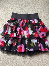 Girls 7-8 Black  Red Floral Ruffled Skirt