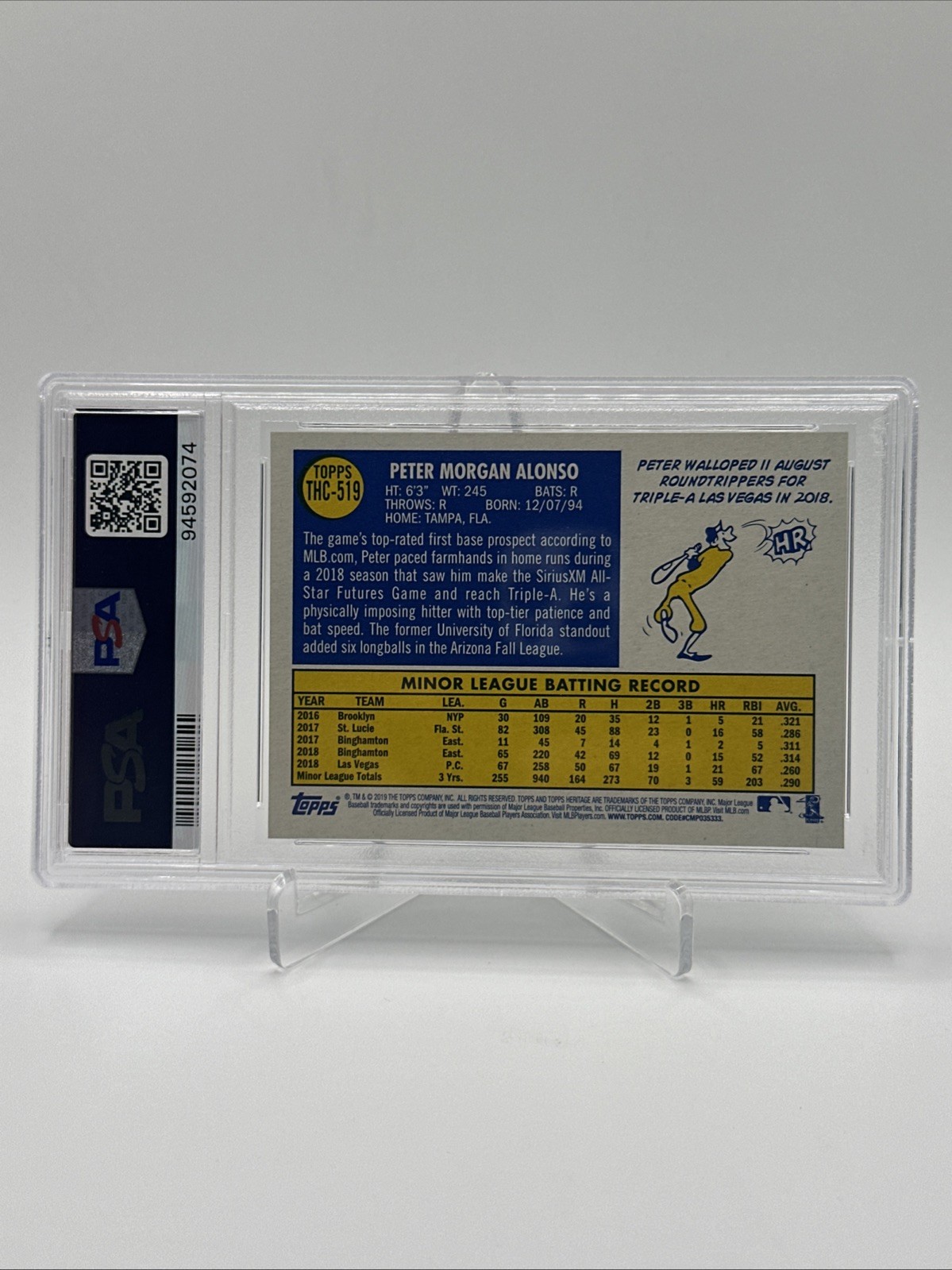 2019 Topps Heritage #THC-519 Pete Alonso Chrome Purple Refractor Mets PSA 10 view 2