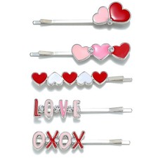 5PCS Valentine Bobby Pins Red Sweet Love Heart Hair Barrettes Pink Heart Hair...