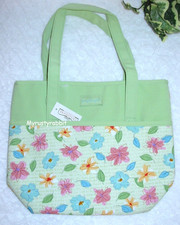 Longaberger Green Floral Blooms Tote Bag Homestead New