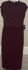 Express Burgundy Polka Dot Sheath Mock Neck Midi Dress Size S