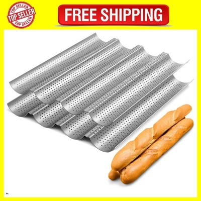 2 Pack Nonstick Perforated Baguette Pan 15'' X 13'' for French Bread Baking 4 Wave