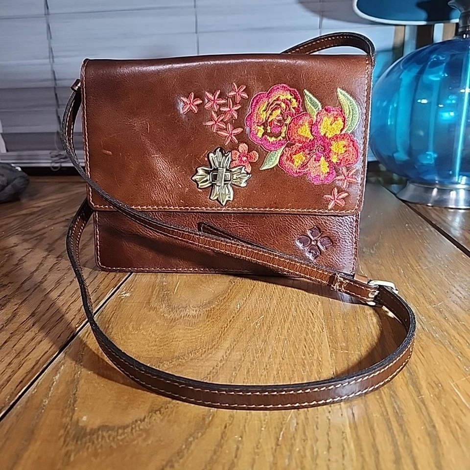 Patricia Nash Consilina Leather Embroidered Crossbody Bag Twist Lock  - Image 2 of 4