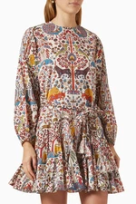 Rhode Women's Ella Floral Printed Flared Ruffled Cotton Short Mini Dress Size S