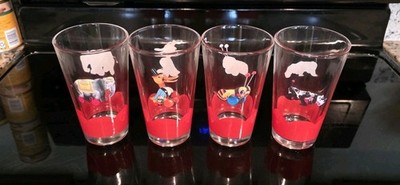 EXTREMELY RARE SET OF 4 FISHER PRICE PINT GLASSES FREE USA SHIPPING 