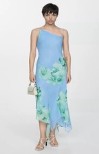 Mango Asymmetrical Floral Dress Sexy Slinky Sheath Layered Dress Size M NWT!