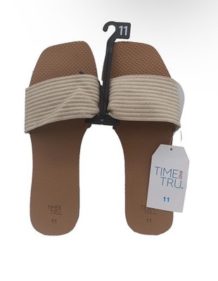 Time & Tru Women s Size 11 Cream Woven Slide Sandals