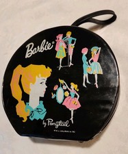 Vtg Barbie Carrying Case By Ponytail Black Vinyl Zippered With Handle 1962