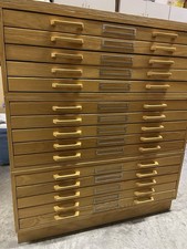 Vintage Triple Stack Wooden Flat - Map Oak File Cabinet w/ Base - w/ ship option