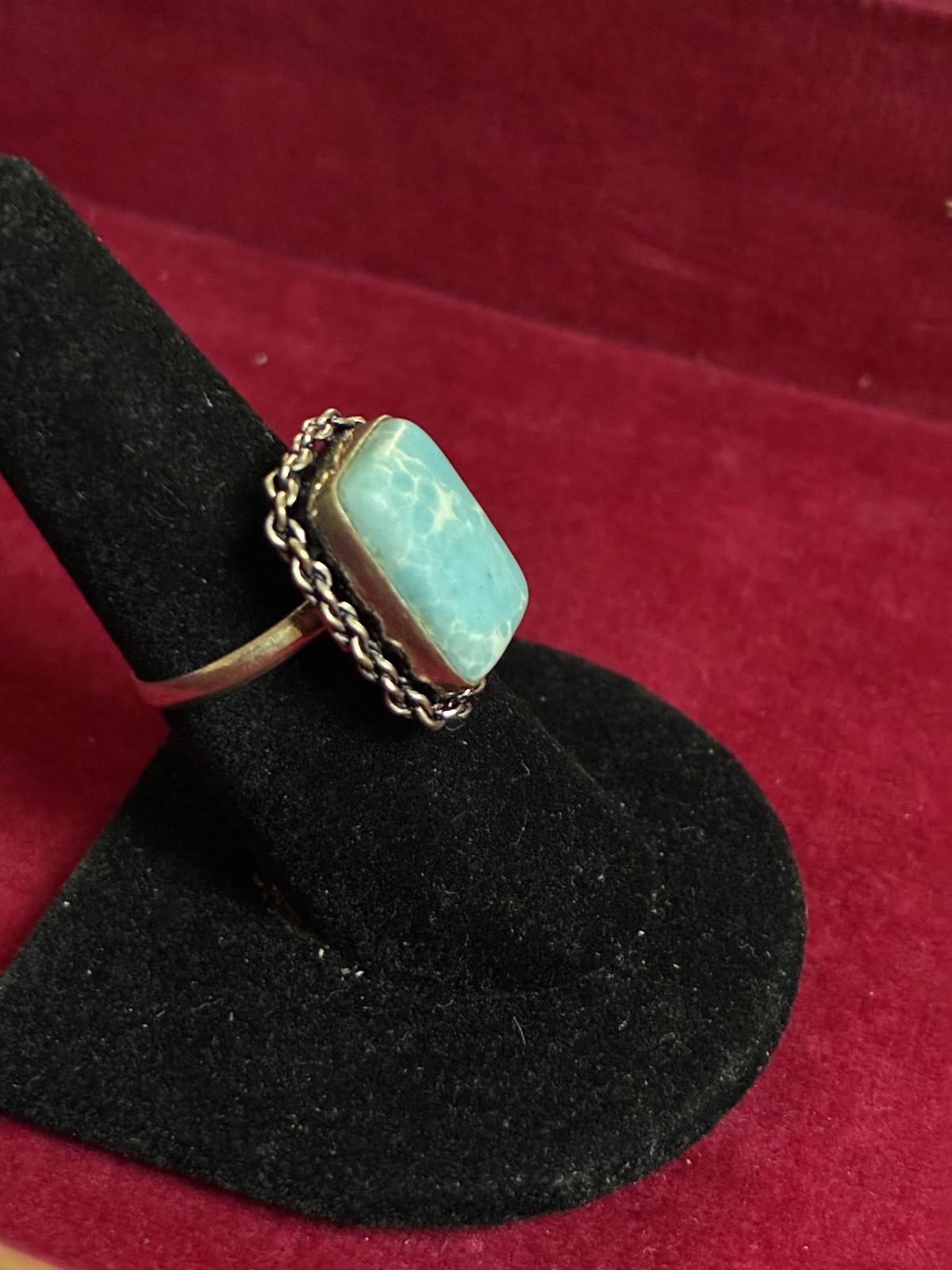 Rectangular Larimar Gemstone Silver Plated Ring S… - image 2