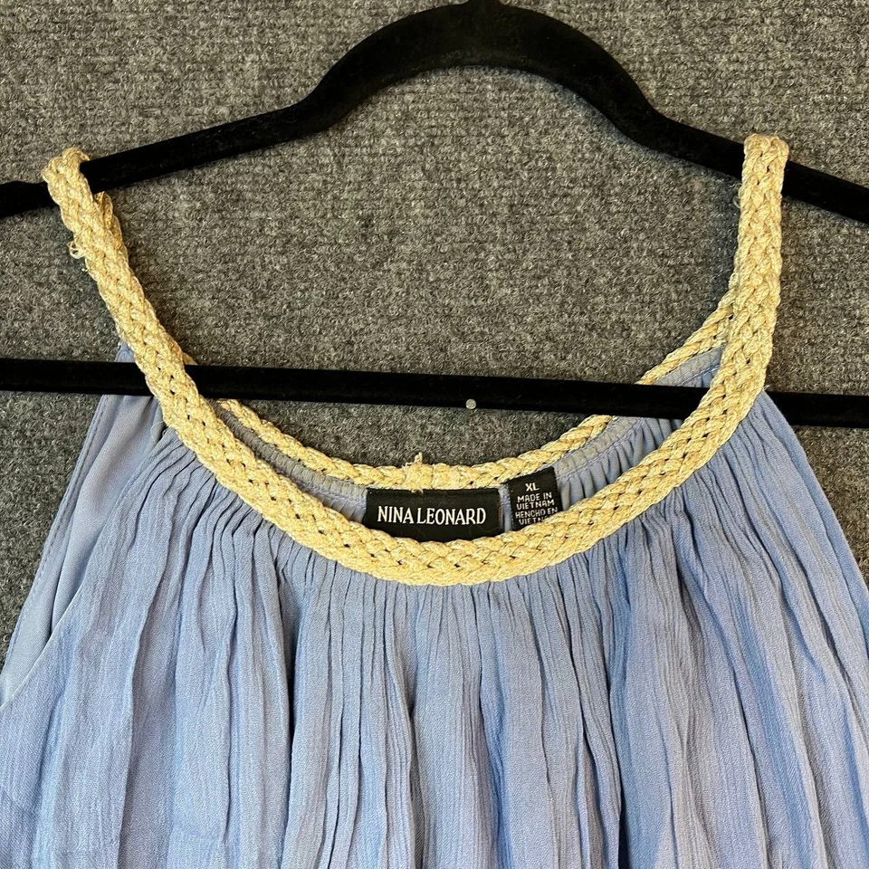 Maxi Vestido para Mujer Nina Leonard Azul Rayón Encaje Borde XL Forrado Boho Verano Foto 4 de 4