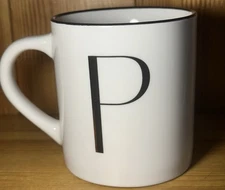 Threshold Monogram Initial P 4” Stoneware Coffee Mug Cup White Black 16oz NEW