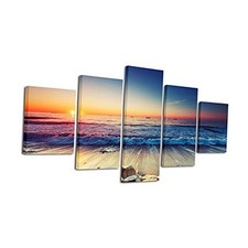 5 Piece Large Modern Seascape Artwork 12x16"x2pcs,12x24"x2pcs,12x32"x1pc