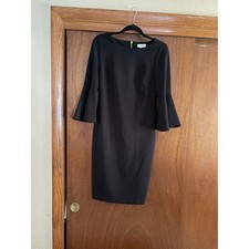 Calvin Klein Black Bell Sleeve Sheath Dress Career Cocktail Size 6 Classic