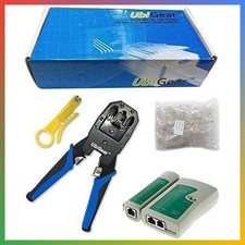 Network Cable Tester Crimper Tool Kit RJ45 CAT5 RJ11 100 Plugs Wire Stripper