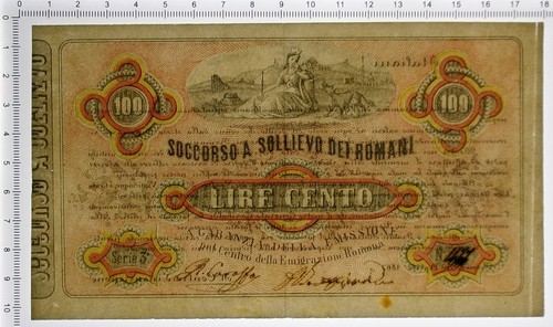 100 LIRE SOCCORSO A SOLLIEVO DEI ROMANI DUE FIRME SENZA GARIBALDI 30.04.1867 BB+ - Bild 3 von 6