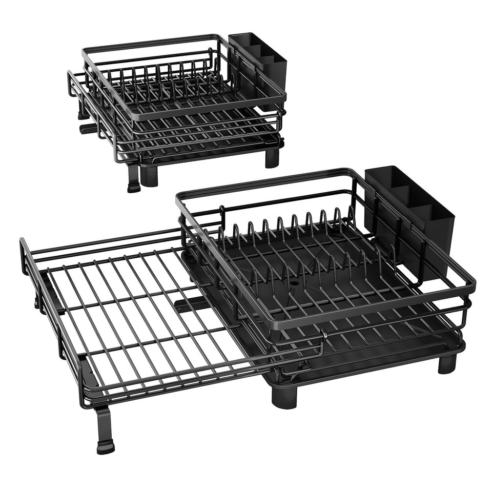 Expandable Dish Drying Rack for Kitchen Counter, Stainless Large, Black ...