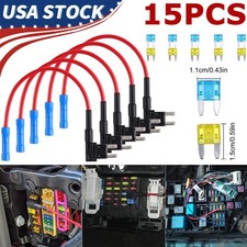 15PCS Fuse TAP Adapter Kit Add-a-circuit Car Mini ATM APM Blade 15 Amp 20Amp 12V