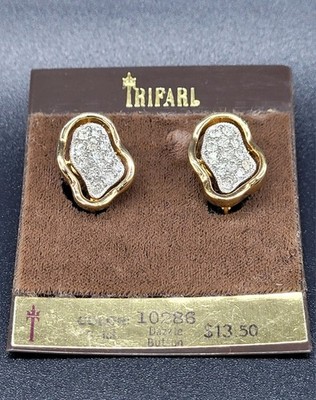 Vtg CROWN TRIFARI Pave Crystals Amoeba Style GT on Original Retail Card NOS