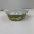 Vintage Pyrex 471 Casserole Dish 1pt Spring Blossom Green Crazy Daisy W/Lid