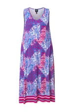 Ulla Popken Damen große Größen Maxikleid Patchdruck A Linie V Ausschnitt