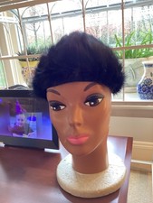 Vintage Ladies Pillbox Tammy Black Real Fur Hat Mink Fox