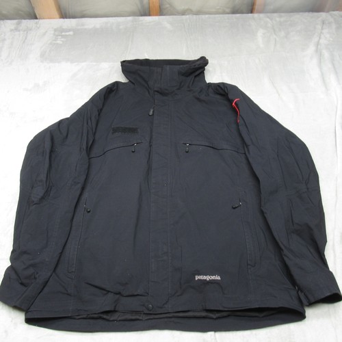 Patagonia Jacket Mens Large Black Mesh Performance Rain Wind Packable Zip LOGO