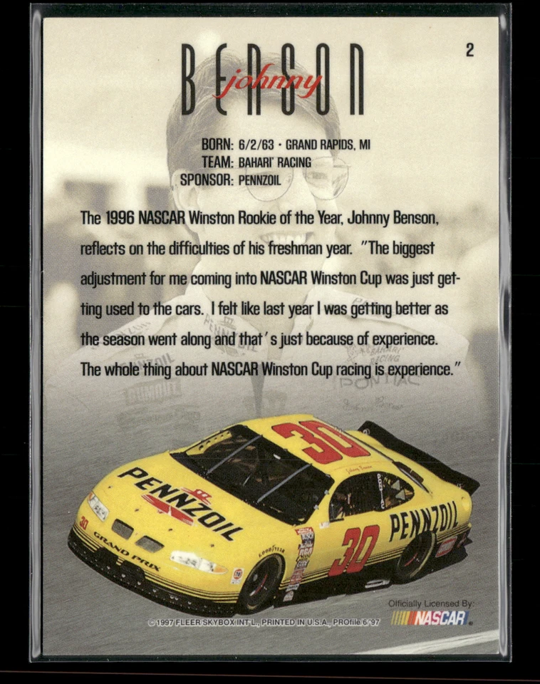 Johnny Benson 1997 Fleer Skybox ProFile Auto - Image 2 of 2