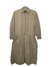 Vintage Eddie Bauer SMALL Denim Jean Modest Button Up Dress Sand Tan Country