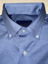 DAVID DONAHUE FUSION MENS BLUE STRETCH COTTON DRESS SHIRT SZ MEDIUM 125