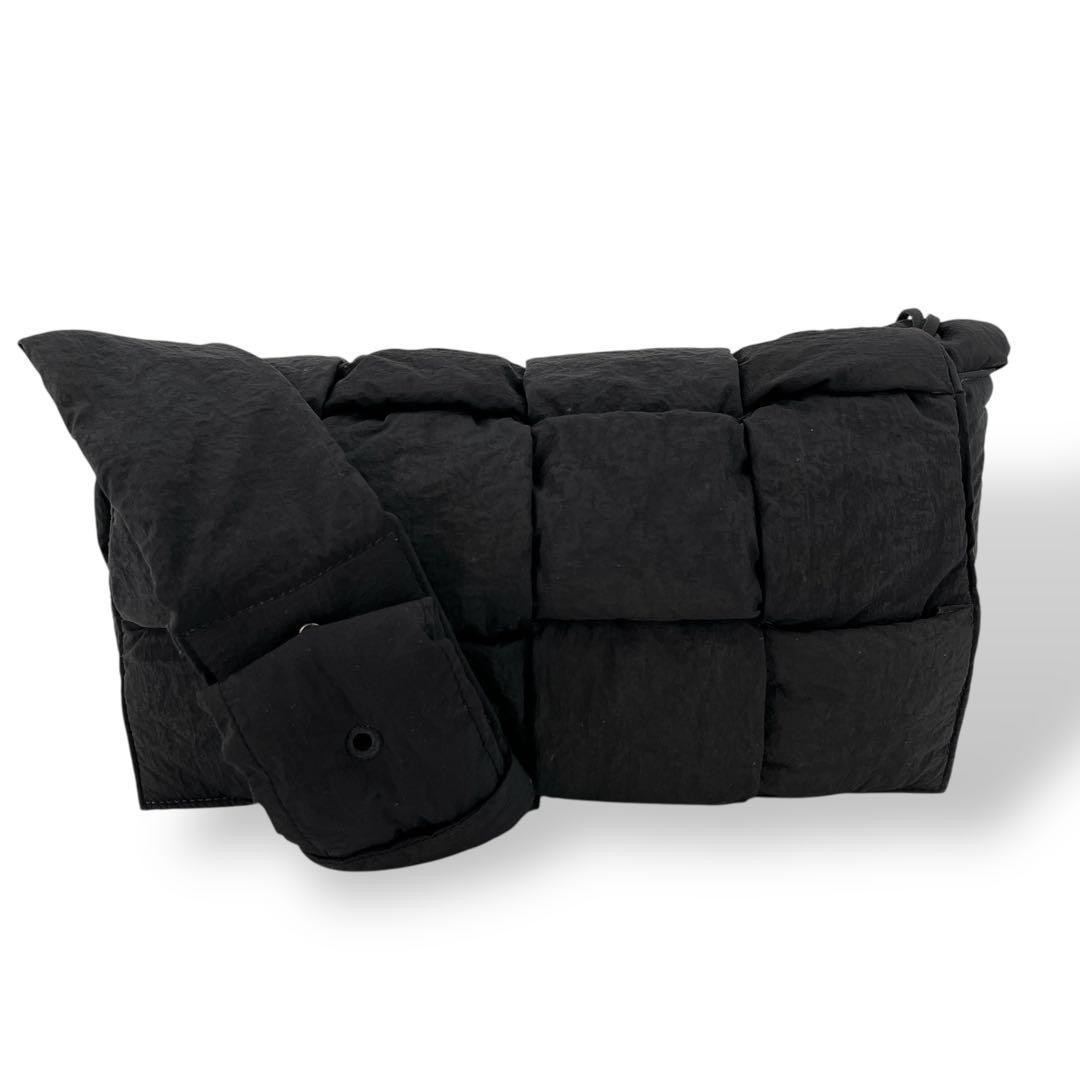 Bottega Veneta Parakeet Nylon Shoulder Bag Black Medium Auth