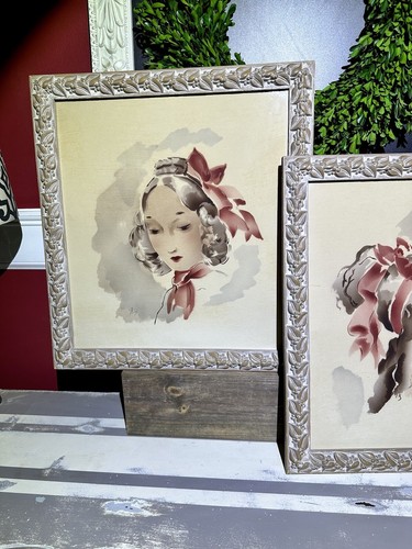 PairOf VTG 1940'sArtist Signed Sue Portrait Framed Watercolors Newman Decor21x19 - Picture 2 of 24