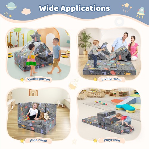 9pcs Modular Kids Foam Play Couch 1.4M Convertible Fort Sofa Set for Toddlers - Picture 11 of 12
