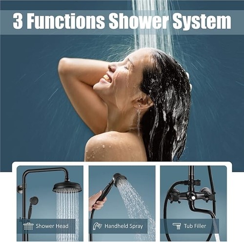 Bathroom Exposed 8"Rain Shower Faucet System Outdoor Shower Fixture Wall Mounted - Picture 206 of 287