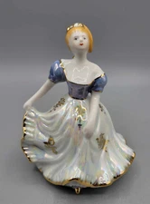 Victorian Dancing Lady Bell Ornament Cracker Barrel Lusterware Gold Trim 5"