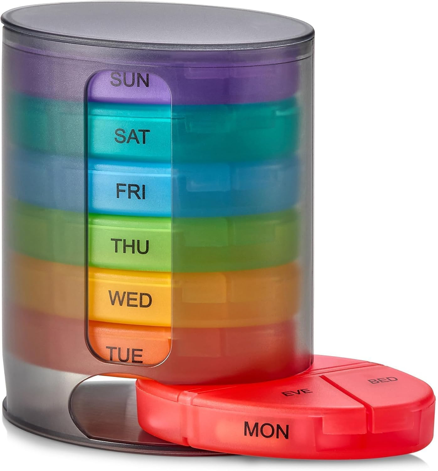 Medca Weekly Pill Organizer, 1 Dispenser, 7 Stackable Multi-Color Compartments F