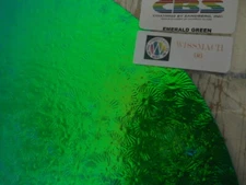 Dichroic Glass:CBS 96 COE -Emerald Green on Florentine Textured Thin Black- 3"Sq