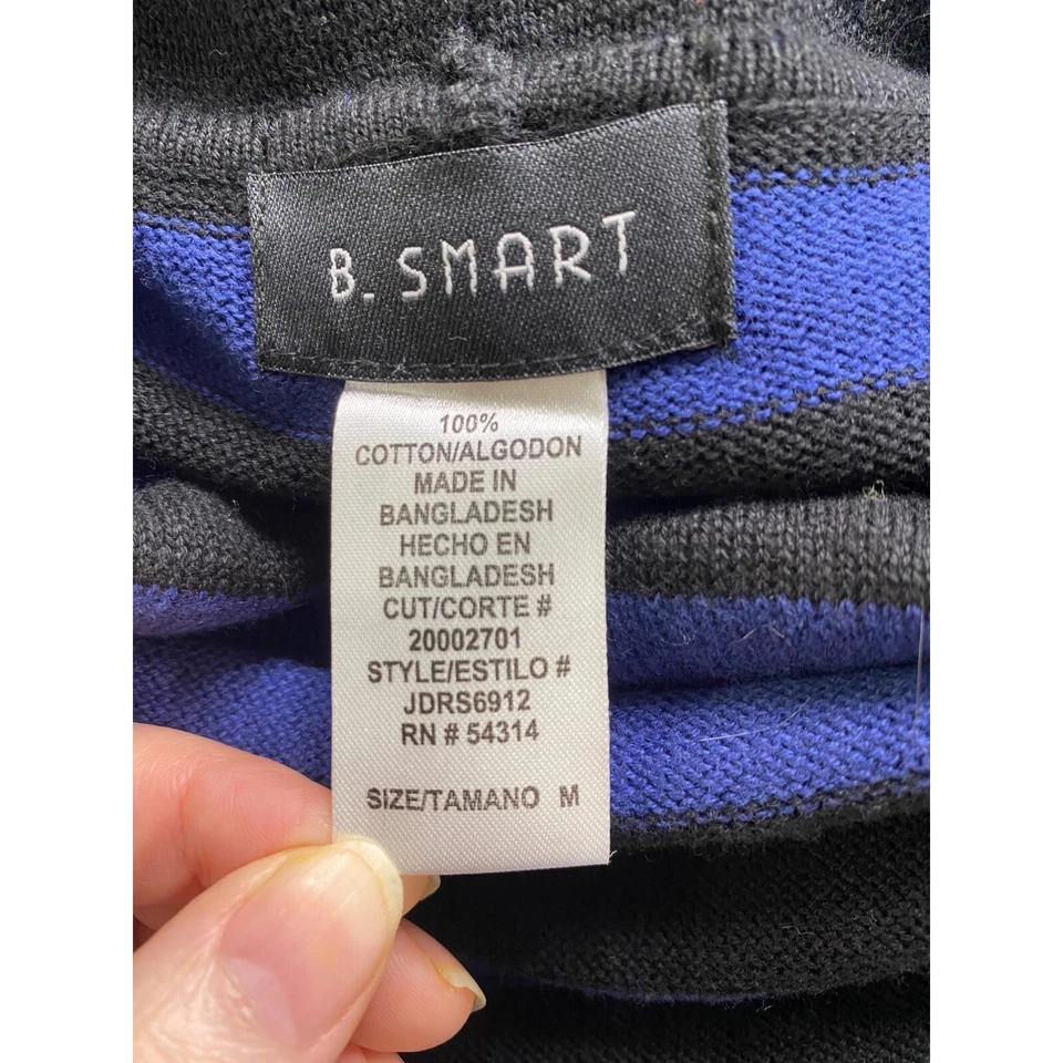 Vestido suéter feminino B Smart listrado azul e preto gola capuz SEM CINTO - Imagem 3 de 4