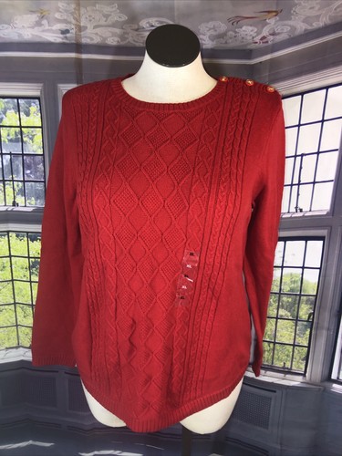 Charter Club XL NWT Sweater Cable-Knit Button-Trim Gold Button Red $60 - Picture 2 of 12