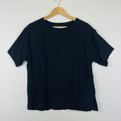 Meng Design Shirt Women Medium Black Rayon Boxy Lagenlook Indie Artsy Minimalist