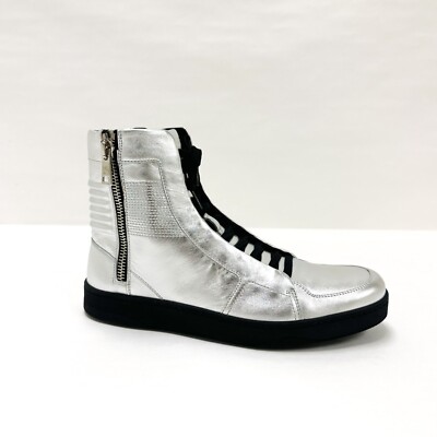 New Gucci Men's Silver Leather High-top Sneaker Limited Edition 376191 8163 