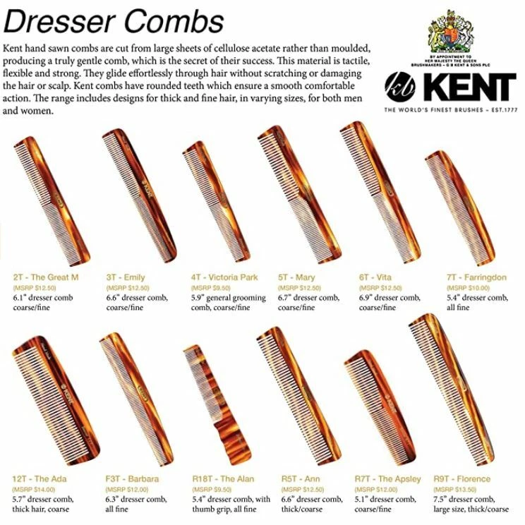 Peine para aderezar el cabello Kent 4T 6 pulgadas doble diente, peine para aderezar dientes finos y anchos Foto 4 de 4